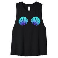 Funny Mermaid Sea Shell Bra Costume Halloween Women's Racerback Cropped Tank