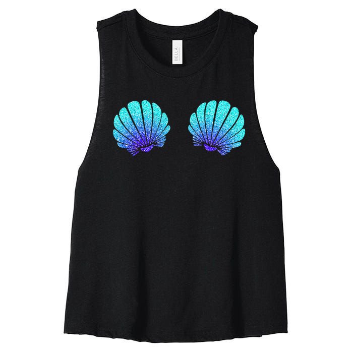 Funny Mermaid Sea Shell Bra Costume Halloween Women's Racerback Cropped Tank