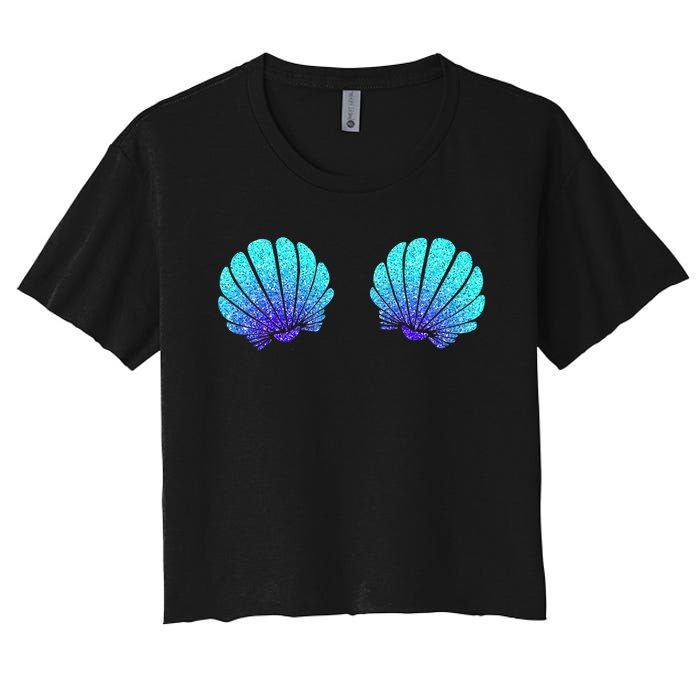 Funny Mermaid Sea Shell Bra Costume Halloween Women's Crop Top Tee