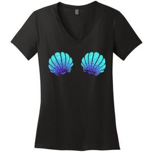 Funny Mermaid Sea Shell Bra Costume Halloween Women's V-Neck T-Shirt