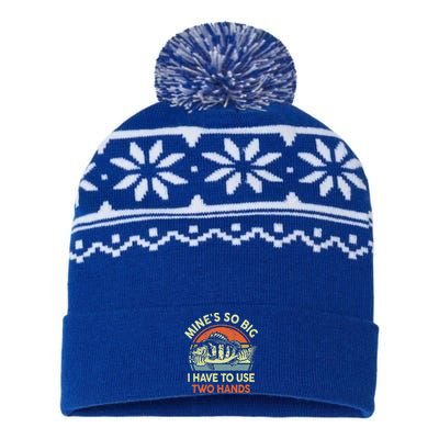 Funny Mine's So Big I Have to Use Two Hands Bass Dad Fishing  USA-Made Snowflake Beanie