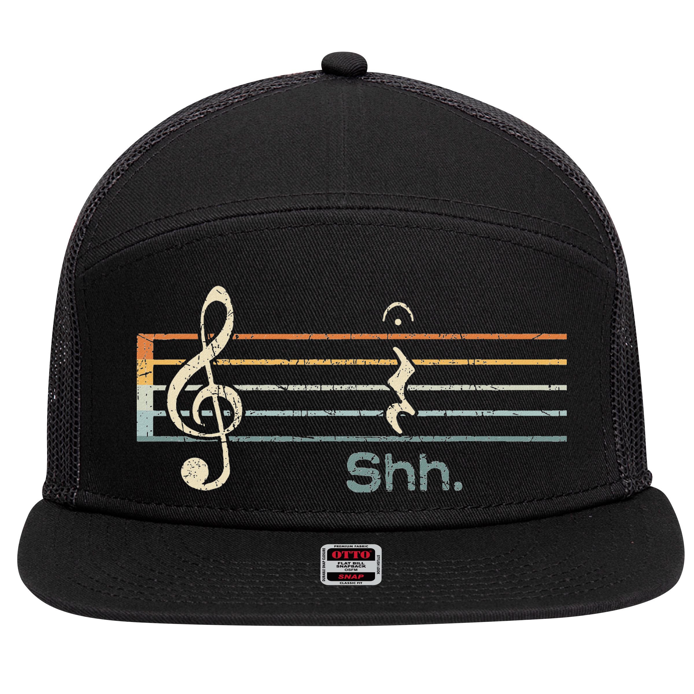 Funny Music Shh Quarter Rest And Fermata Notation Musician 7 Panel Mesh Trucker Snapback Hat