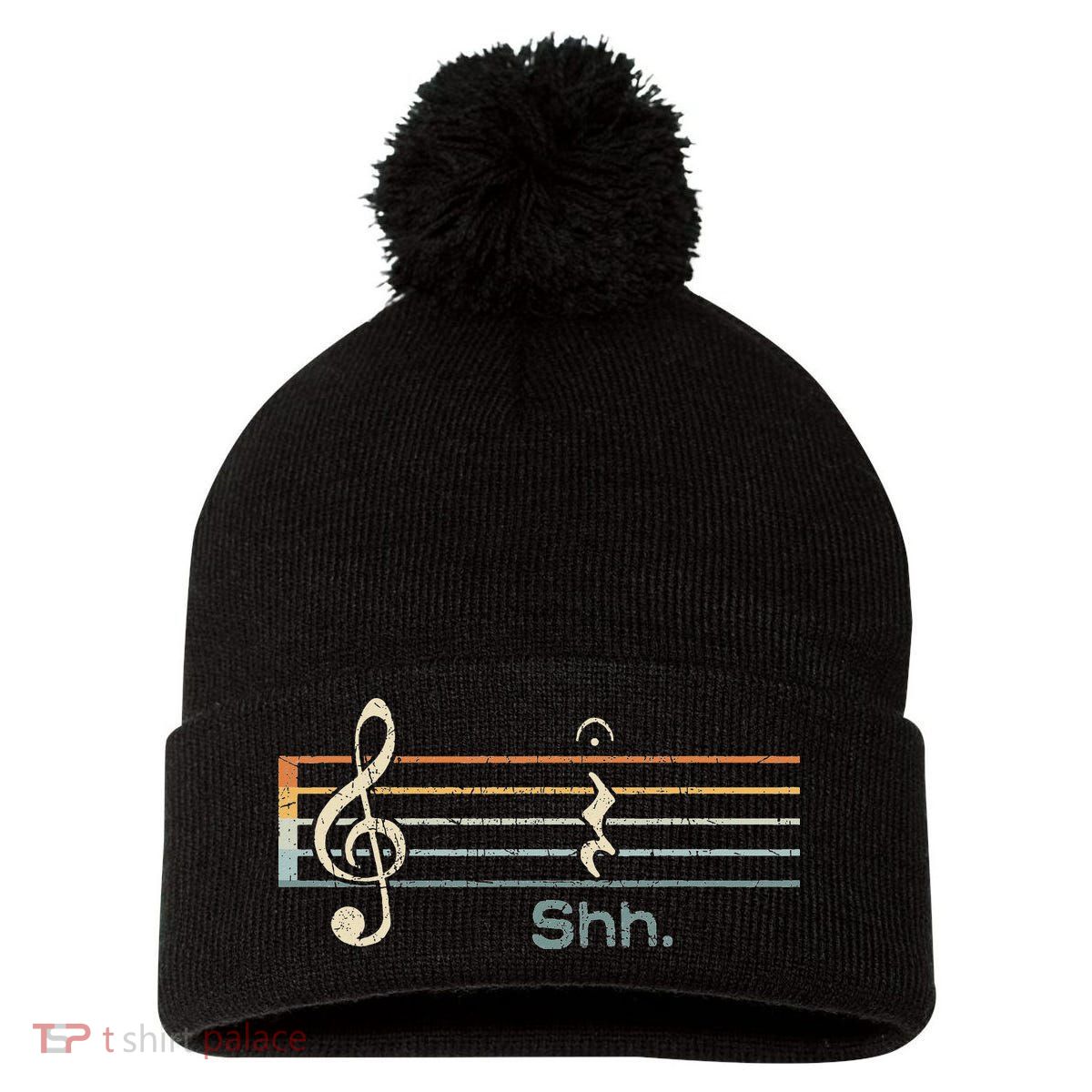 Funny Music Shh Quarter Rest And Fermata Notation Musician Pom Pom 12in Knit Beanie