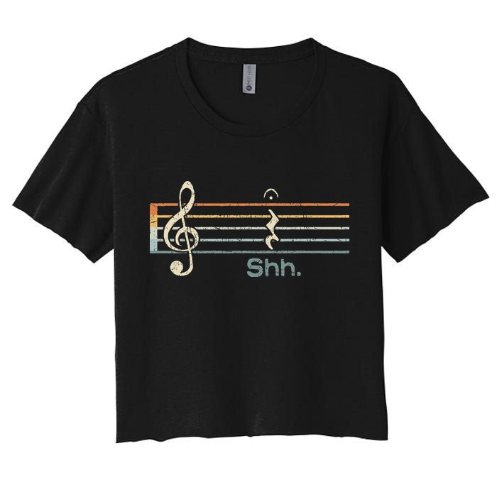 Funny Music Shh Quarter Rest And Fermata Notation Musician Women's Crop Top Tee