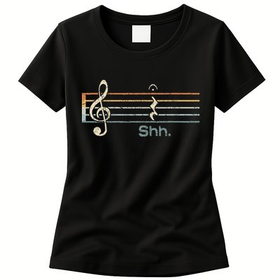 Funny Music Shh Quarter Rest And Fermata Notation Musician Womens T-Shirt