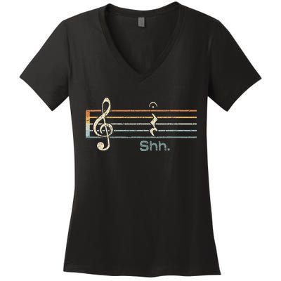 Funny Music Shh Quarter Rest And Fermata Notation Musician Women's V-Neck T-Shirt