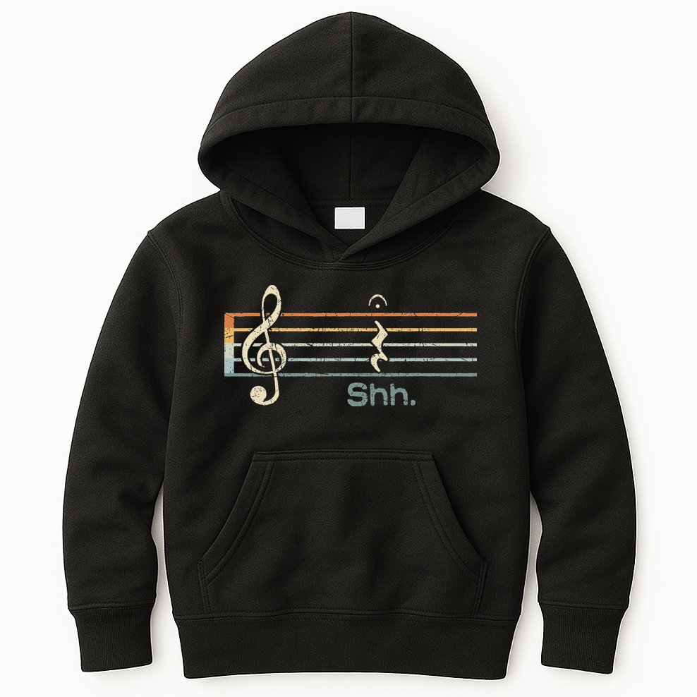 Funny Music Shh Quarter Rest And Fermata Notation Musician Kids Hoodie