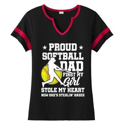 First My Stole My Heart Proud Softball Dad Fathers Day Gift Ladies Halftime Notch Neck Tee