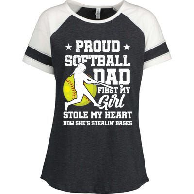 First My Stole My Heart Proud Softball Dad Fathers Day Gift Enza Ladies Jersey Colorblock Tee