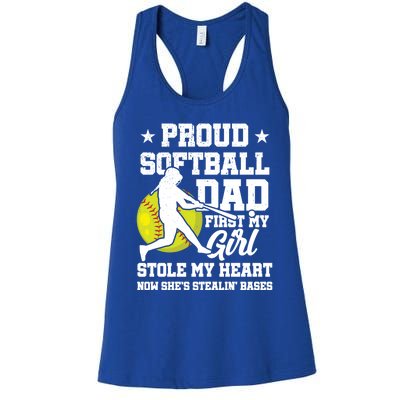 First My Stole My Heart Proud Softball Dad Fathers Day Gift Women's Racerback Tank