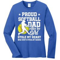 First My Stole My Heart Proud Softball Dad Fathers Day Gift Ladies Long Sleeve Shirt