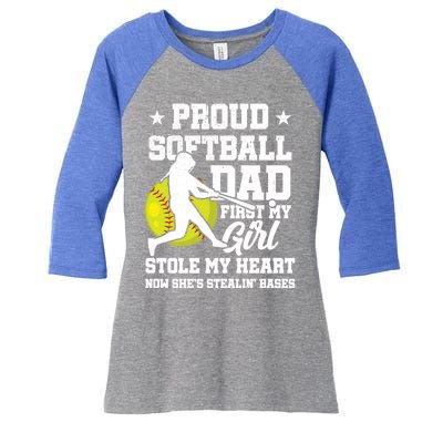 First My Stole My Heart Proud Softball Dad Fathers Day Gift Women's Tri-Blend 3/4-Sleeve Raglan Shirt