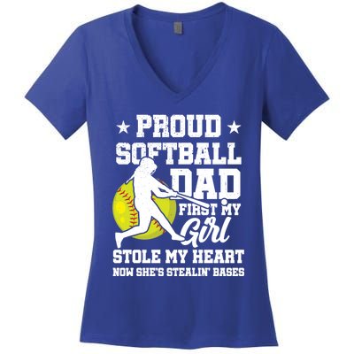 First My Stole My Heart Proud Softball Dad Fathers Day Gift Women's V-Neck T-Shirt