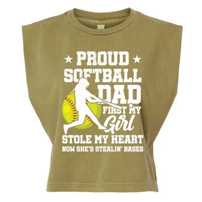 First My Stole My Heart Proud Softball Dad Fathers Day Gift Garment-Dyed Women's Muscle Tee