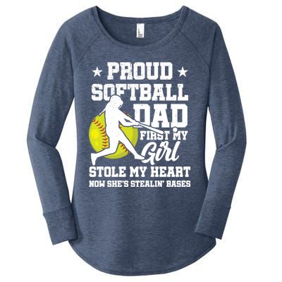 First My Stole My Heart Proud Softball Dad Fathers Day Gift Women's Perfect Tri Tunic Long Sleeve Shirt