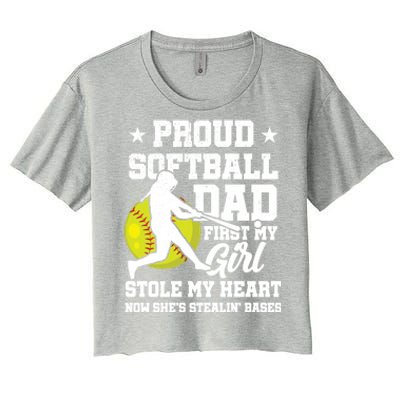 First My Stole My Heart Proud Softball Dad Fathers Day Gift Women's Crop Top Tee