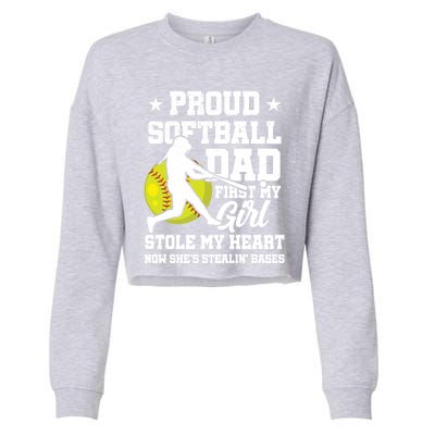 First My Stole My Heart Proud Softball Dad Fathers Day Gift Cropped Pullover Crew