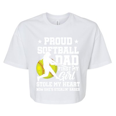 First My Stole My Heart Proud Softball Dad Fathers Day Gift Bella+Canvas Jersey Crop Tee