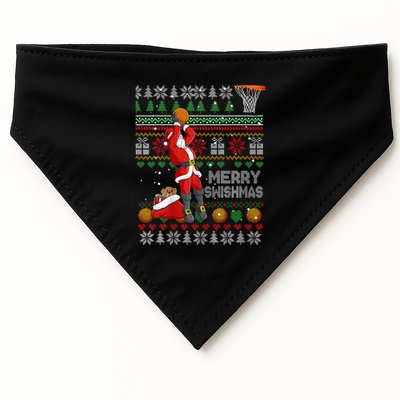 Funny Merry Swishmas Christmas Santa Playing Basketball USA-Made Doggie Bandana