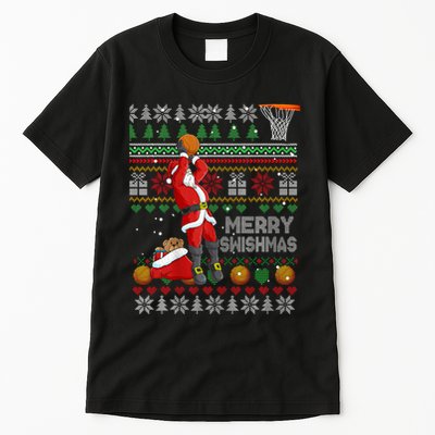 Funny Merry Swishmas Christmas Santa Playing Basketball Tall T-Shirt