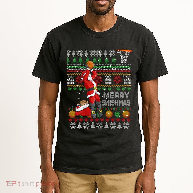 Funny Merry Swishmas Christmas Santa Playing Basketball Tall T-Shirt
