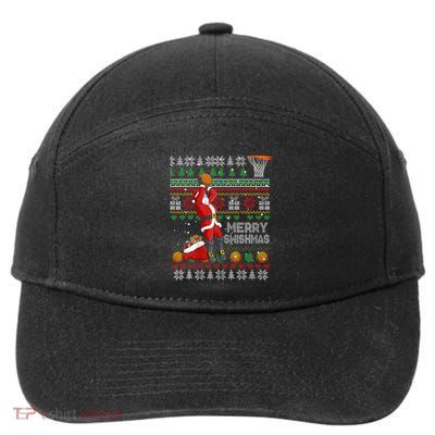 Funny Merry Swishmas Christmas Santa Playing Basketball 7-Panel Snapback Hat