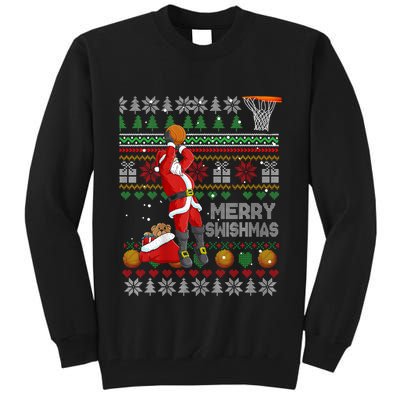 Funny Merry Swishmas Christmas Santa Playing Basketball Tall Sweatshirt