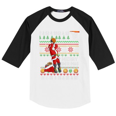 Funny Merry Swishmas Christmas Santa Playing Basketball Baseball Sleeve Shirt