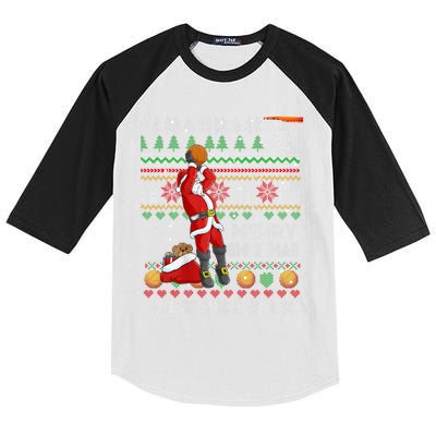 Funny Merry Swishmas Christmas Santa Playing Basketball Kids Colorblock Raglan Jersey