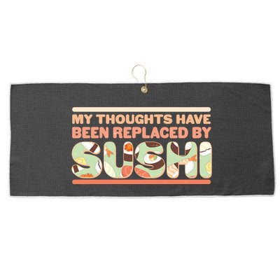 Funny My Thoughts Have Been Replaced By Sushi Large Microfiber Waffle Golf Towel