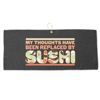 Funny My Thoughts Have Been Replaced By Sushi Large Microfiber Waffle Golf Towel