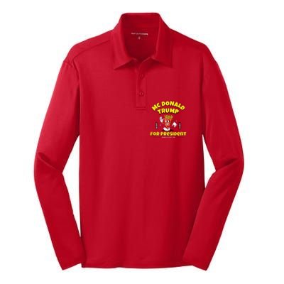 Funny Mcdonald Trump For President 2024 French Fries Silk Touch Performance Long Sleeve Polo