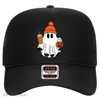 Funny Math Teacher Halloween Ghost Math Lover Teachers Woman High Crown Mesh Back Trucker Hat