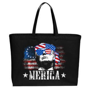 Funny Merica Trump 4th Of July Us American Flag Cotton Canvas Jumbo Tote