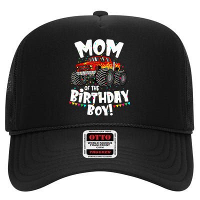 Funny Monster Truck Mom Of The Birthday Boy Gift For Her High Crown Mesh Back Trucker Hat