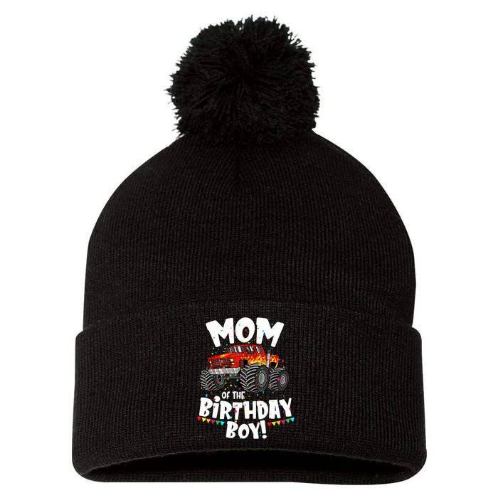 Funny Monster Truck Mom Of The Birthday Boy Gift For Her Pom Pom 12in Knit Beanie