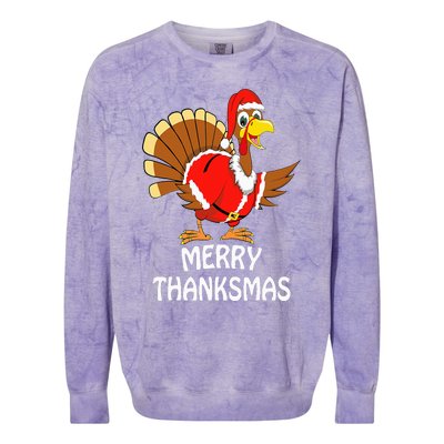 Funny Merry Thanksmas Turkey Happy Thanksgiving Christmas Colorblast Crewneck Sweatshirt