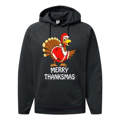 Funny Merry Thanksmas Turkey Happy Thanksgiving Christmas Performance Fleece Hoodie