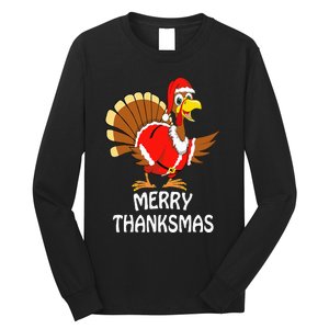 Funny Merry Thanksmas Turkey Happy Thanksgiving Christmas Long Sleeve Shirt