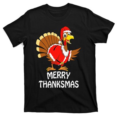 Funny Merry Thanksmas Turkey Happy Thanksgiving Christmas T-Shirt