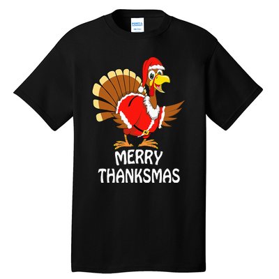 Funny Merry Thanksmas Turkey Happy Thanksgiving Christmas Tall T-Shirt