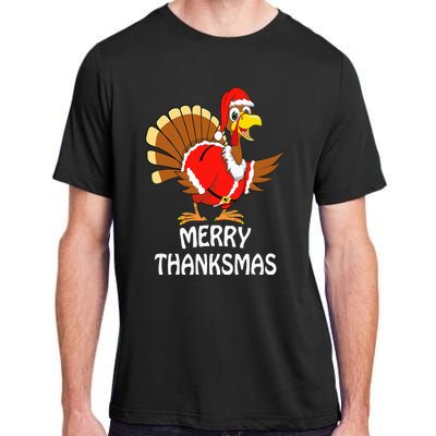 Funny Merry Thanksmas Turkey Happy Thanksgiving Christmas Adult ChromaSoft Performance T-Shirt