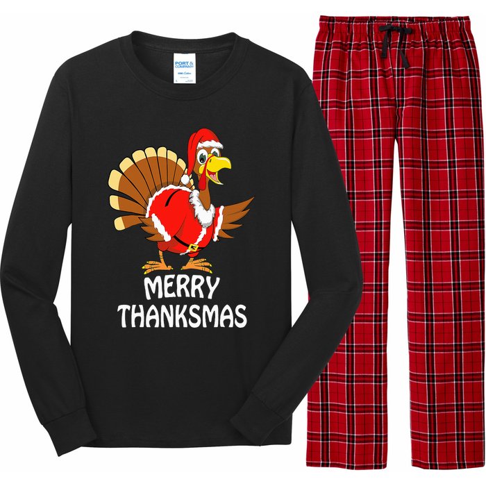 Funny Merry Thanksmas Turkey Happy Thanksgiving Christmas Long Sleeve Pajama Set