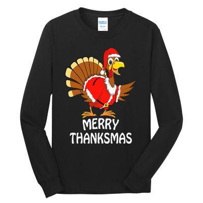 Funny Merry Thanksmas Turkey Happy Thanksgiving Christmas Tall Long Sleeve T-Shirt