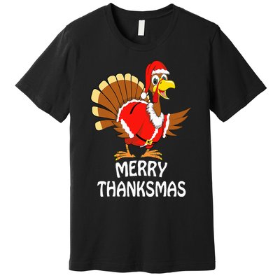 Funny Merry Thanksmas Turkey Happy Thanksgiving Christmas Premium T-Shirt