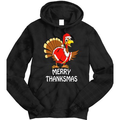 Funny Merry Thanksmas Turkey Happy Thanksgiving Christmas Tie Dye Hoodie