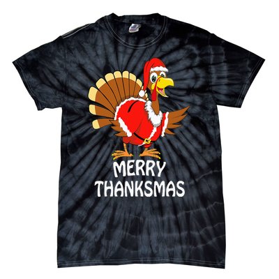 Funny Merry Thanksmas Turkey Happy Thanksgiving Christmas Tie-Dye T-Shirt