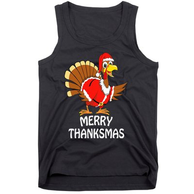 Funny Merry Thanksmas Turkey Happy Thanksgiving Christmas Tank Top