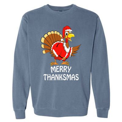 Funny Merry Thanksmas Turkey Happy Thanksgiving Christmas Garment-Dyed Sweatshirt