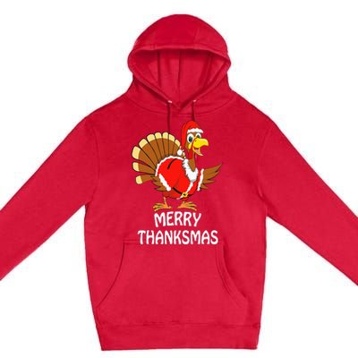 Funny Merry Thanksmas Turkey Happy Thanksgiving Christmas Premium Pullover Hoodie